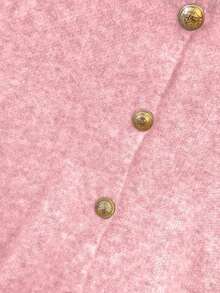 1 pieza Chaleco de punto de mujer minimalista de unicolor con botón de metal suave, parte superior casual versátil, suéter de moda de cuello redondo - Rosa Pálido - Ver 5