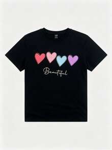 Single Garment, Not A 3-Piece Set. 1 Piece/Set Of Short-Sleeved T-Shirts Suitable For Streetwear. Oversized Crew Neck Top For Daily Outings, Camping, Concerts, Hip-Hop, Rock, And Rap Events. Women's Casual T-Shirt With Slogan Print And Short Sleeves, Graphic Blouses For Women. - 黑色 - 查看 2
