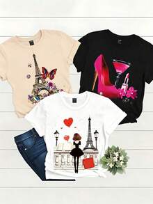 100% Cotton Summer Tops, Single Garment, Not A 3-Piece Set. 1 Piece/Set Of Long-Sleeved T-Shirts Suitable For Streetwear. Oversized Crew Neck Top For Everyday Wear, Camping, Concerts, Hip-Hop, Rock, And Rap Events. Comfortable And Soft Oversized Crew Neck T-Shirt For Men And Women. Loose And Comfortable Clothing. Summer Outfits For Women. - 黑色 - 查看 1