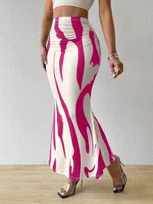 Falda plisada con estampado para mujeres, - Rosa Fucsia - Ver 4