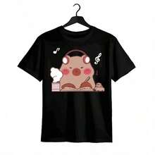 Tops para mujer Casual de Algodón de Manga Corta para Mujer con Estampado de Oso, Cuello Redondo, Largo Regular, Linda y Cómoda para Uso Diario - Negro - Ver 1