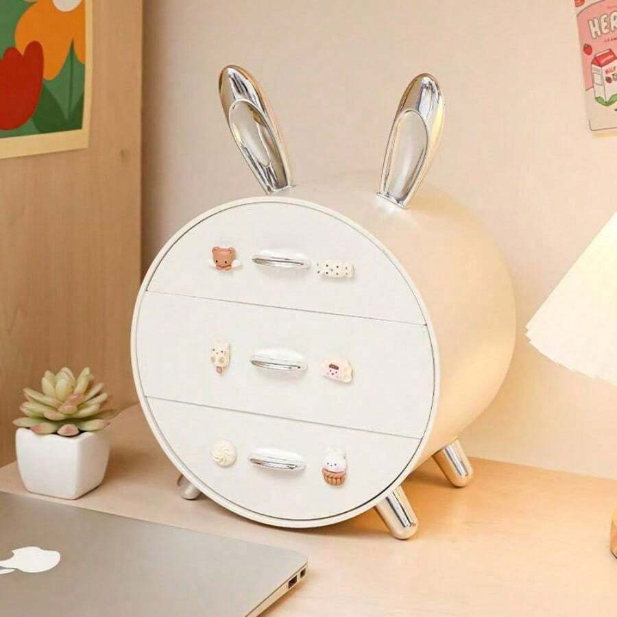Rabbit-Shaped Storage Rack For Organizing Hair Clips, Makeup, And Jewelry In A Desktop Drawer - White Silvery - View 1