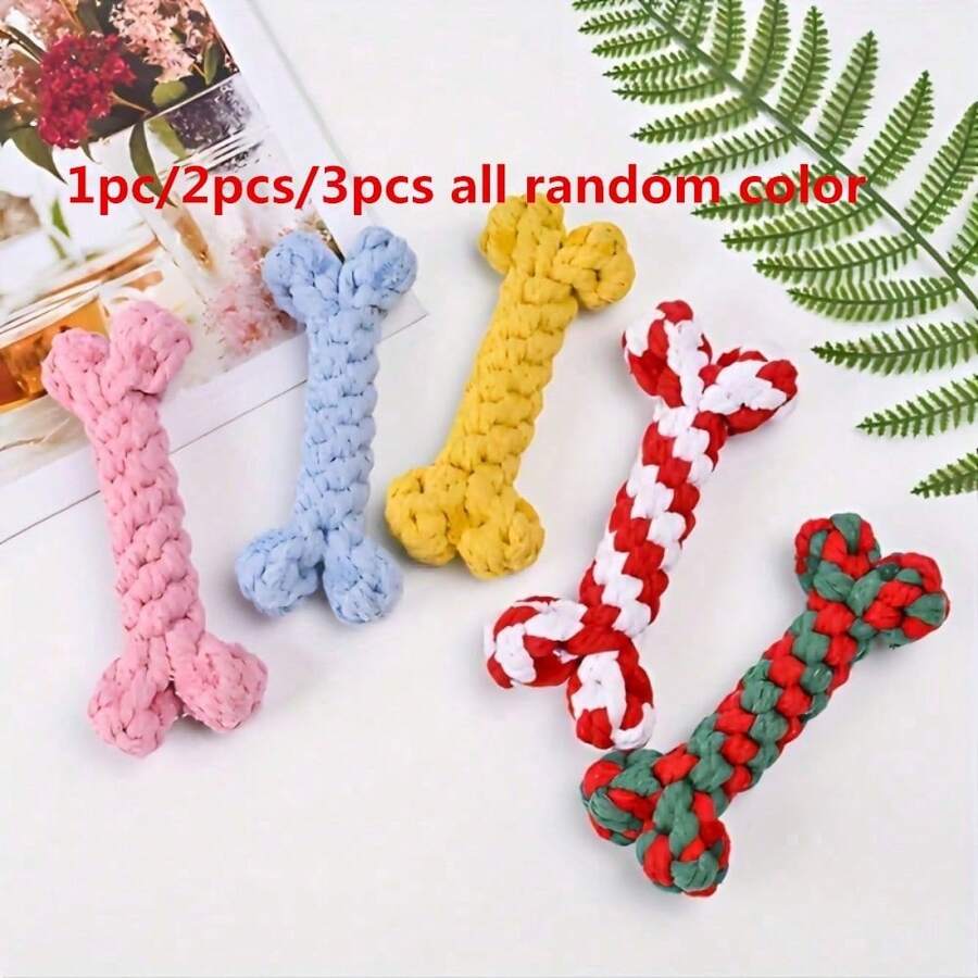 Juguete para masticar con forma de hueso de varios colores, juguete de cuerda de algodón trenzado para perros, juguete de rompecabezas para razas pequeñas y medianas - Color Aleatorio - Ver 1