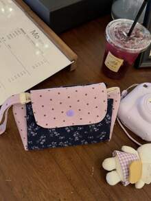 1 pieza Bolsa de maquillaje con estampado floral morado, bolsa de almacenamiento de alta calidad estilo Ins para niñas, estuche de lápices de gran capacidad, bolsa de papelería, bolsa para cámara, bolsa para toallas sanitarias, soporte para toallitas húmedas, adecuado para estudiantes y la escuela - Morado - Ver 3