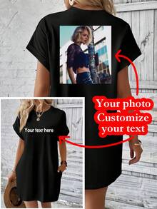 Vestido de mujer - Logo/Foto/Patrón/Notas musicales/Texto/Número de la suerte/Festival de música Coachella/Día de la Madre/Conejo de Pascua/Uniforme de trabajo negro elegante de verano - Negro - Ver 1