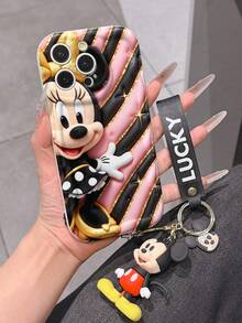 Disney Minnie Mouse Phone Case With Minnie Charm And Lanyard - Cute Minnie Protective Case With Glitter Gold Bow And Striped Background Design, Equipped With Delicate Minnie Decorative Lanyard And Beaded Bracelet For Easy Carrying, Compatible With IPhone 17, 16, 15, 14, 13, 12, 11 Pro Series, Ideal For Birthdays, Holidays, Anniversaries, Graduation Gifts, Or Any Special Occasion To Surprise Family, Friends, Classmates, And Loved Ones. - 白色 - 查看 5
