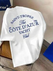 Women's T-Shirts, Summer Tops, Fashion Men's T-Shirts With "Saint-Tropez" Print - Simple And Casual Short-Sleeved T-Shirt With Round Neck, Machine Washable Summer Clothing, Suitable For Wearing All Summer, Ideal For Daily Leisure, At Home Or Outdoors, Cotton T-Shirt. - White - View 3