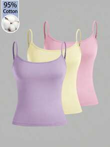 Set de 3 camisetas de tirantes ajustadas informales para mujer, adecuadas para el verano - Multicolor 5 - Ver 12