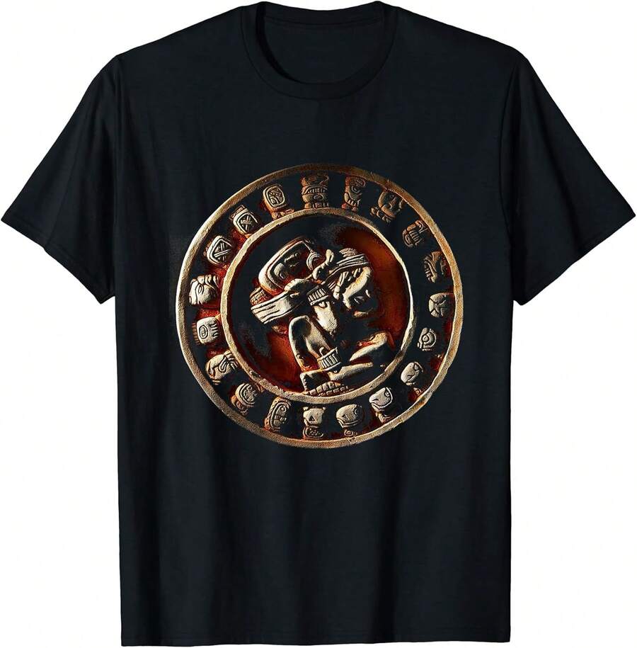 Camiseta versátil para el día a díaAztec Mayan Calendar Sun Archeological Mexican Art T-Shirt,camisetas de Pascua para bebés niñas,Ropa de verano,Láminas de anime,Ropa de apoyo esencial para la Copa del Mundo,Camisetas con diseños gráficos para niños pequeños, aptas para el uso diario,Camiseta de hombre - Negro - Ver 1