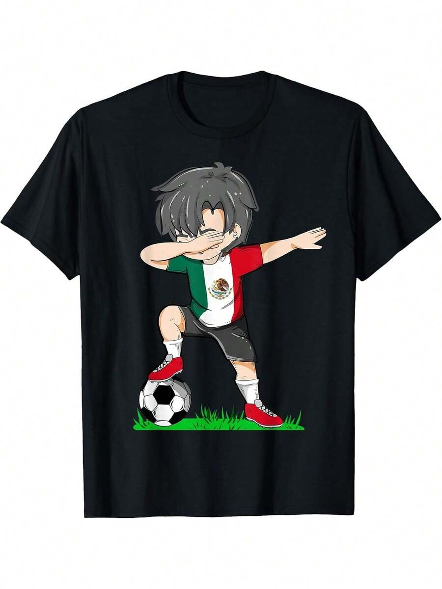 Camiseta de fútbol mexicano con bandera mexicana para niños y hombres, negra, de secado rápido, absorción de humedad, malla transpirable, sin opresión - Negro - Ver 1