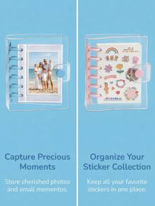 71pcs Mini Transparent PVC Binder Set, Cute Transparent Binder, Detachable Loose-Leaf Diary Notebook, 6-Ring Transparent Loose-Leaf Diary Notebook, Cute Snap Ring Binder, Cute Stationery, Back To School, Portable Pocket Diary Notebook, Ideal For Scrapbooking And Daily Recording - Blue and Pink Binder Set - View 5