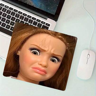 Dislike Meme Doll Square Mouse Pad, Non-Slip Rubber Base With Stitched Edges, Small Gaming Desk Mat For Gamer Office Home Decor