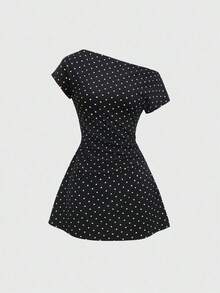 Vestido de línea A con diseño de 3 en 1 de lunares románticos para mujer, que estiliza y afina la cintura, adecuado para primavera/verano, citas o comidas casuales - Negro - Ver 3