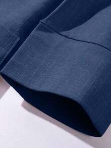 Blazer de lino con cordón en la cintura y mangas 3/4 de longitud para mujer de oficina - Azul marino - Ver 5