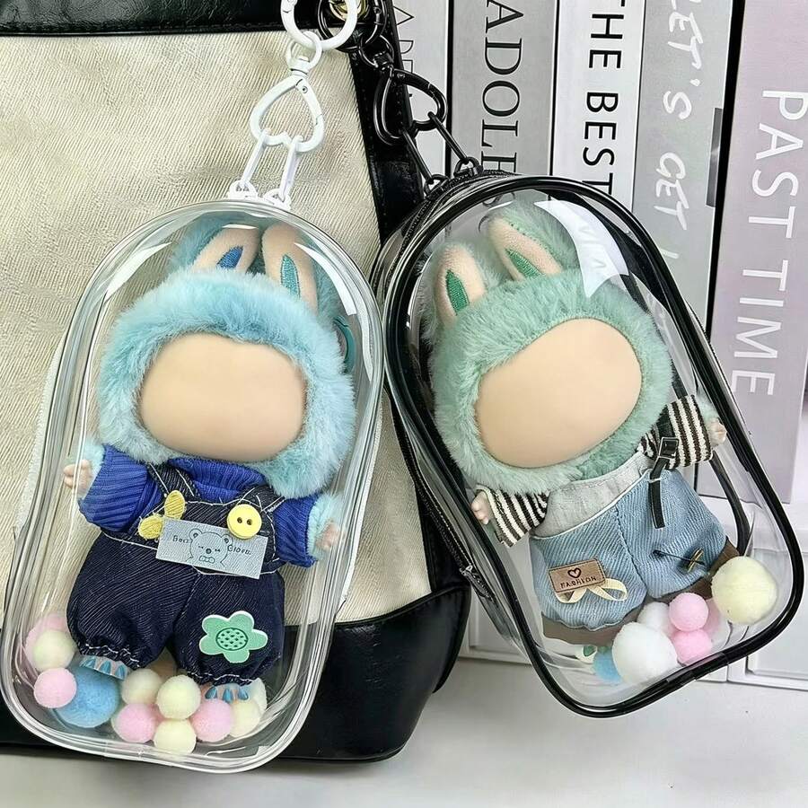 15/17cm Bolsa de almacenamiento de muñeca de peluche, bolsa de exhibición de muñeca transparente de PVC, bolsa de almacenamiento de peluche, caja de almacenamiento transparente con llavero, adecuada para muñecas de anime y dibujos animados, productos periféricos de fans [Solo bolsa y llavero, sin muñeca] - Multicolor - Ver 1