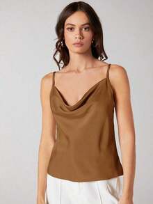 Top de satén sin mangas para mujer, elegante y romántica de unicolor, para uso casual y de negocios, adecuada para oficina, diario, otoño - Amarillo - Ver 6