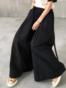 Pantalón ancho y suelto de pierna ancha y culotte negro para mujer, primavera - Negro - Ver 6