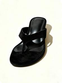 2026 New Suede Toe-Ring Sandals, Slim Kitten Heel Slip-On Slippers For Women,Flip Flops,Summer Sandals - Black - View 3
