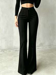Women's Solid Color Casual Versatile Wide Leg Pants For Daily Wear Black - Black - View 2