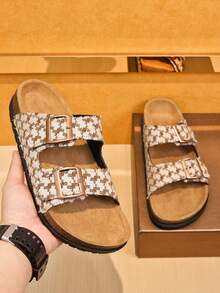 Pantuflas para hombres, casuales de playa, para uso en el hogar y exteriores, adecuadas para el hogar, viajes, hoteles, paseos en el parque, etc. - Blanco-marrón - Ver 3