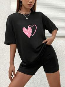 1 Piece 180g Women's T-Shirt, Men's T-Shirt, Casual Cotton Crew Neck T-Shirt. Women's Sports T-Shirt. Designed By Y2K Artists In The Bababask Style, Made From 100% Pure Cotton. Creative Cartoon Pattern Design, Comfortable Short Sleeves - 黑色5 - 查看 6