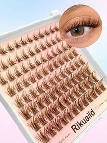 Rikuaild 96pcs Brown D-Curl Fluffy False Eyelash Clusters, Natural Thick Faux Mink Lashes, Makeup Tools - D - View 4