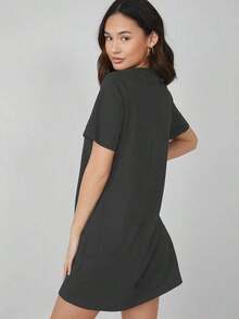 Vestido corto de mujer de unicolor para uso casual, diario y de fiesta - Gris Oscuro - Ver 6