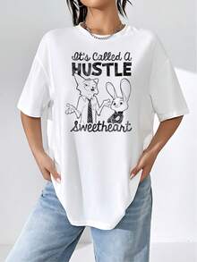 The Print Features Two Animal Characters Conveying A Fun And Confident Attitude, Along With A Motivational Phrase About Effort And Resourcefulness, Reflecting Humor And Positive Energy. This Comfortable Women's T-Shirt Is Perfect For Everyday Wear And Expressing Personality. - trắng - Xem 1