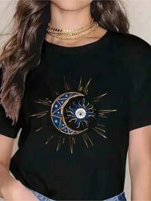 Camiseta de manga corta para mujer con estampado floral de Paz y Amor - Top elástico de cuello redondo con diseño retro de los años 60, suave para uso diario y festivales, ideal para conciertos, fiestas, camiseta de verano. - Negro - Ver 6