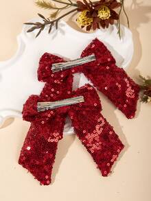 1/2/4pcs Sequin Bow Hair Clips, Long Ribbon Shiny Hair Clips, Y2K, Birthday Party, Stage - Multicolor - View 5