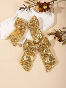 1/2/4pcs Sequin Bow Hair Clips, Long Ribbon Shiny Hair Clips, Y2K, Birthday Party, Stage - Multicolor - View 12