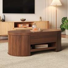 Lift-Up Coffee Table, Coffee Table With Curved Wooden Sides, Pull-Out Shelf, Lift-Up Tabletop, Multifunctional Living Room Furniture. Item Code: N621P292946N - Natural Walnut - View 4