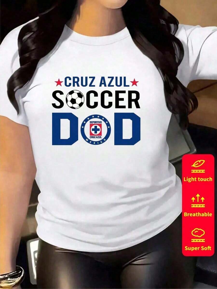 Women's Short-Sleeved T-Shirt, Round Neck, Loose Fit, Casual And Versatile, New CEMENTO CRUZ AZUL Print, Ideal As A Base Layer, Soft Fabric With Good Drape - 白色-3 - 查看 1