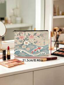 Túi đựng mỹ phẩm in hình cá Koi và hoa anh đào Nhật Bản, túi đựng đồ vệ sinh cá nhân hai mặt, túi đựng đồ trang điểm theo phong cách Ukiyo-E truyền thống, vật dụng cần thiết khi đi du lịch, món quà hoàn hảo cho người yêu nghệ thuật Nhật Bản. - Nhiều màu - Xem 2