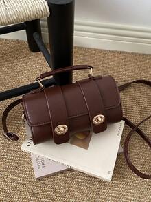 1 pieza Bolso de mano cilíndrico mini retro, bolso de mano de uso diario para mujer - Marrón - Ver 5