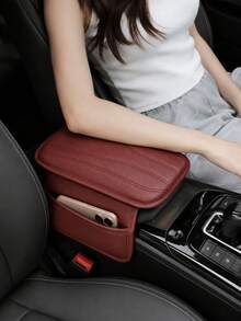 Universal Car Center Console Sunshade With 2 Storage Pockets - Genuine Leather Armrest Cushion Buffer Pad, Waterproof, Scratch-Resistant, Wear-Resistant Interior Accessory Suitable For SUV, Truck, Vehicle - Style a - View 9