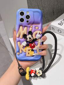Funda de teléfono de Disney Mickey Mouse con dije de Mickey y cordón - Funda protectora linda de Mickey con letras "Love Mickey" y fondo morado 3D, equipada con un delicado cordón decorativo de Mickey y una pulsera de cuentas para un fácil transporte, compatible con iPhone 17, 16, 15, 14, 13, 12, 11 Pro Series, ideal para cumpleaños, fiestas, aniversarios, regalos de graduación o cualquier ocasión especial para sorprender a familiares, amigos, compañeros de clase y seres queridos. - Blanco - Ver 3