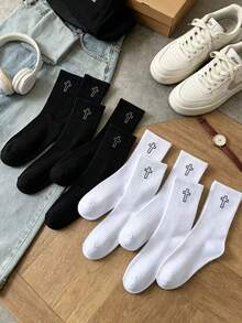 10 đôi tất dài đến bắp chân in họa tiết chữ thập, chất liệu cotton mềm mại, thoáng khí, kiểu dáng thời trang thường ngày dành cho nam và nữ. - Nhiều màu - Xem 3