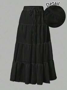 Falda de gasa de estilo princesa con múltiples capas y arrugas, falda tipo pastel de varias capas, adecuada para vacaciones de verano, estilo femenino y lindo - Negro - Ver 7