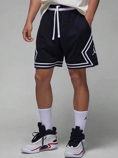 Nike Quần short thể thao dáng rộng Jordan Dri-FIT AS M J DF SPRT DMND SHORT phối màu, viền sọc, kiểu dáng thường ngày, dành cho nam, mã sản phẩm DX1488-010 màu đen.