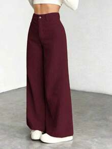 a Pantalones con bolsillo y cremallera de unicolor de poliéster, adecuados para uso diario en primavera, otoño e invierno, color negro - Burdeos - Ver 2