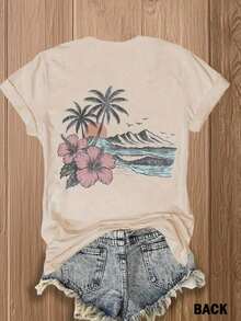 Camiseta con Estampado de Doble Cara "Paraíso Tropical" |     Diseño Exótico de Flores y Palmeras para Amantes de la Playa |     Ropa de Verano y Vacaciones en Mezcla de Algodón Suave - Estilo - Ver 3
