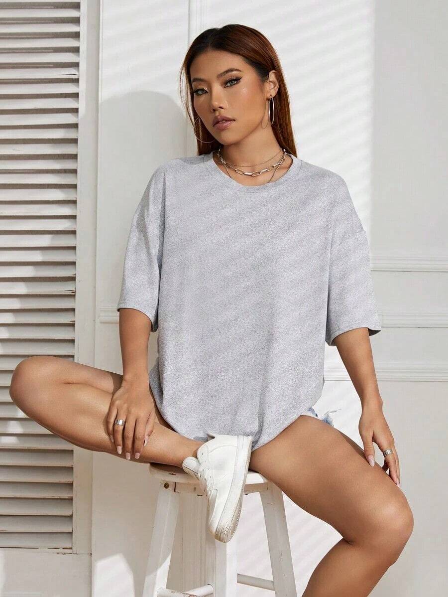 Camiseta Oversized de Hombros Caídos , Unisex - Gris Claro - Ver 1