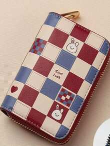 1pc Cute Rabbit Plaid Card Holder, Zipper Large Capacity 18 Card Slots, Can Hold Driver's License & Coins, Portable Anti-Theft, Suitable For Women Office Commute And Shopping! - Multicolor - View 11