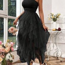Raffinéa Women's Solid Color Mesh Panel Strapless Dress Maxi Women Outfit - Marrón - Ver 5