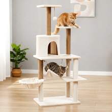 125cm Multi-Level Plush Cat Tree With Sisal Scratching Posts | Cozy Condo, Hammock & Dangling Ball Toy | Sturdy Climbing Ladder & Perches | All-In-One Cat Furniture For Climbing, Resting & Playing, Ideal For Indoor Cats - Beige 1 - View 3