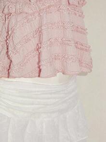 Blusa de tirantes de mujer con volantes de tela texturizada de unicolor para el verano y vacaciones - Rosa - Ver 10