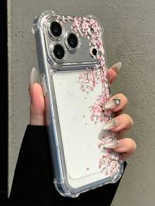 Flower Fashionable Minimalist Floral Pattern Cute Pink Sakura Transparent Anti-Drop Phone Case, Minimalist Spring Fashion Item, Suitable For Daily Use, Compatible With IPhone17/17Pro/17ProMax/16/16Pro/16ProMax/15/15Pro/15ProMax/14/13/12/11 - Clear - View 2