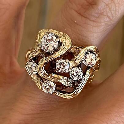 Anillo de mujer de moda con piedra de circonita asimétrica chapado en oro de 18K