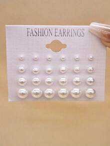 24pcs Set Pure White Pearl Classic Stud Earrings - Pearl Earrings - View 1